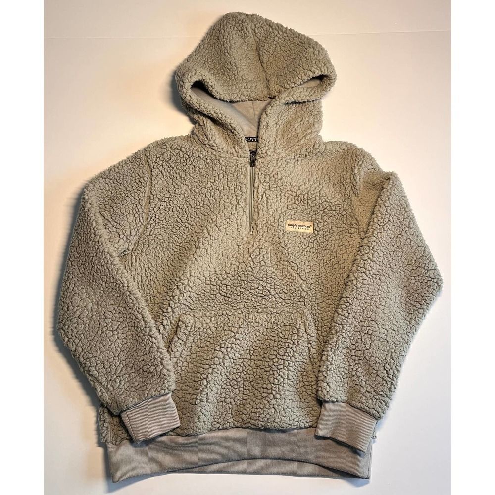 Simply Southern Collection Grey High Pile Sherpa 1/4 Zip Hooded Pullover